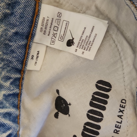 Monki Blue Straight Leg Jeans with Dog Embroidery On Both Knees Sz 30 - Picture 7 of 8